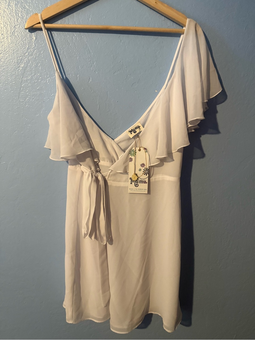 White Ruffle Beachy Wrap Mini Dress One-Size